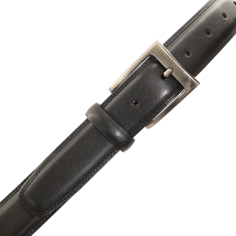 Perry Ellis Portfolio Belt Men 30 Dress Casual Black Leather Gunmetal Buckle